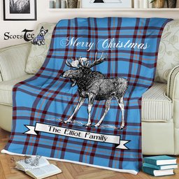 Scotstee Shop - Scotstee Shop Tartan Plaid Fleece Blankets With Moose Clan Elliot Ancient Tartan Plaid Christmas Blanket