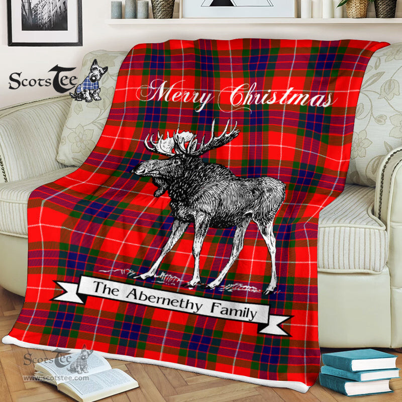 Scotstee Shop - Scotstee Shop Tartan Plaid Fleece Blankets With Moose Clan Abernethy Tartan Plaid Christmas Blanket