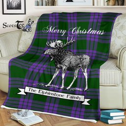 Scotstee Shop - Scotstee Shop Tartan Plaid Fleece Blankets With Moose Clan Elphinstone Tartan Plaid Christmas Blanket