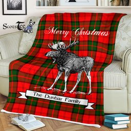 Scotstee Shop - Scotstee Shop Tartan Plaid Fleece Blankets With Moose Clan Dunbar Modern Tartan Plaid Christmas Blanket