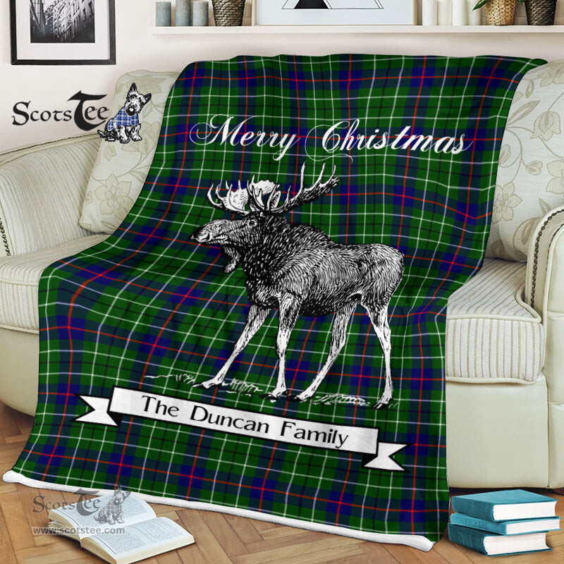 Scotstee Shop - Scotstee Shop Tartan Plaid Fleece Blankets With Moose Clan Duncan Modern Tartan Plaid Christmas Blanket