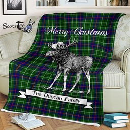 Scotstee Shop - Scotstee Shop Tartan Plaid Fleece Blankets With Moose Clan Duncan Modern Tartan Plaid Christmas Blanket