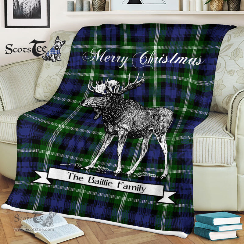 Scotstee Shop - Scotstee Shop Tartan Plaid Fleece Blankets With Moose Clan Baillie Tartan Plaid Christmas Blanket