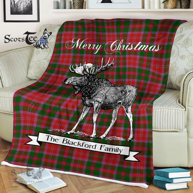 Scotstee Shop - Scotstee Shop Tartan Plaid Fleece Blankets With Moose Clan Blackford Tartan Plaid Christmas Blanket