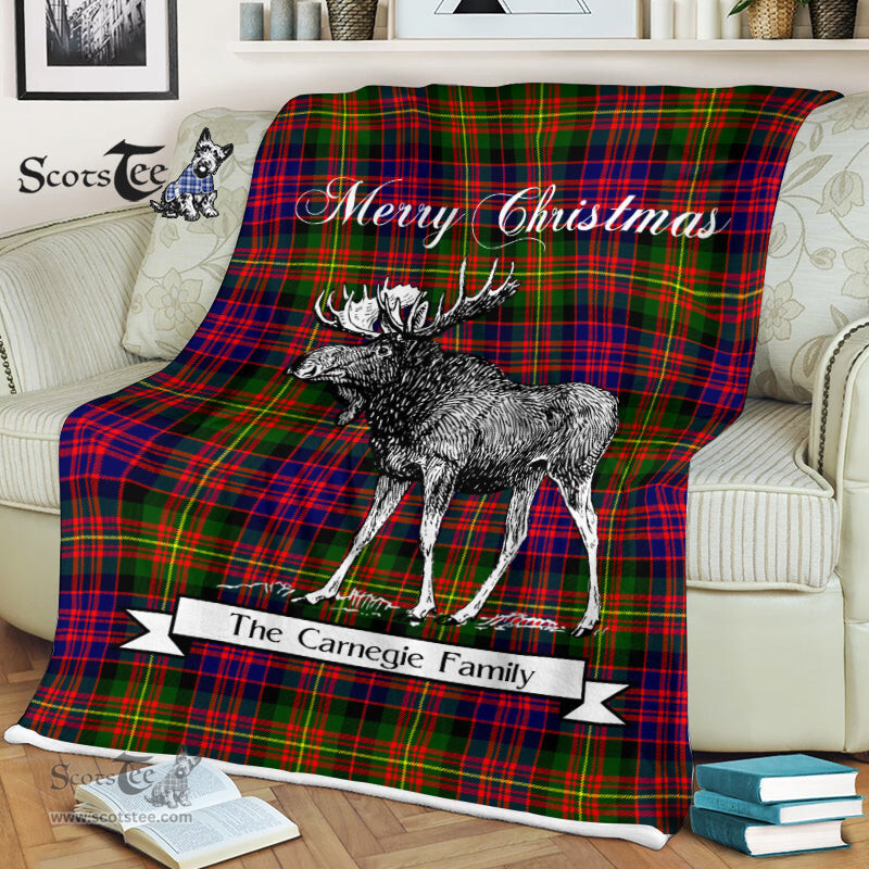 Scotstee Shop - Scotstee Shop Tartan Plaid Fleece Blankets With Moose Clan Carnegie Modern Tartan Plaid Christmas Blanket