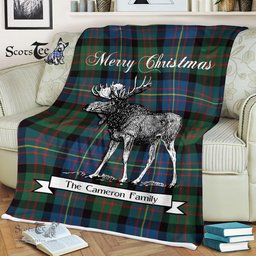 Scotstee Shop - Scotstee Shop Tartan Plaid Fleece Blankets With Moose Clan Cameron of Erracht Ancient Tartan Plaid Christmas Blanket