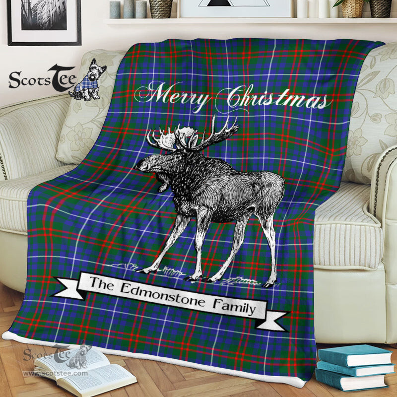 Scotstee Shop - Scotstee Shop Tartan Plaid Fleece Blankets With Moose Clan Edmonstone Tartan Plaid Christmas Blanket