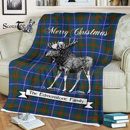 Scotstee Shop - Scotstee Shop Tartan Plaid Fleece Blankets With Moose Clan Edmonstone Tartan Plaid Christmas Blanket