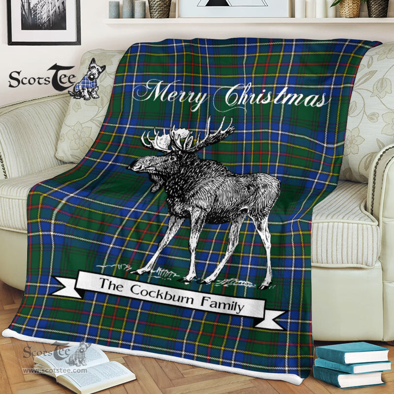 Scotstee Shop - Scotstee Shop Tartan Plaid Fleece Blankets With Moose Clan Cockburn Ancient Tartan Plaid Christmas Blanket
