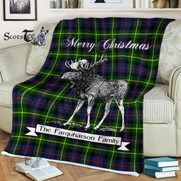 Scotstee Shop - Scotstee Shop Tartan Plaid Fleece Blankets With Moose Clan Farquharson Modern Tartan Plaid Christmas Blanket