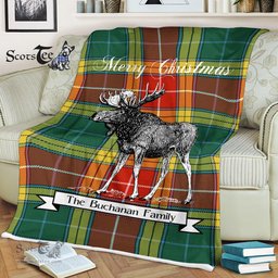 Scotstee Shop - Scotstee Shop Tartan Plaid Fleece Blankets With Moose Clan Buchanan Old Set Tartan Plaid Christmas Blanket