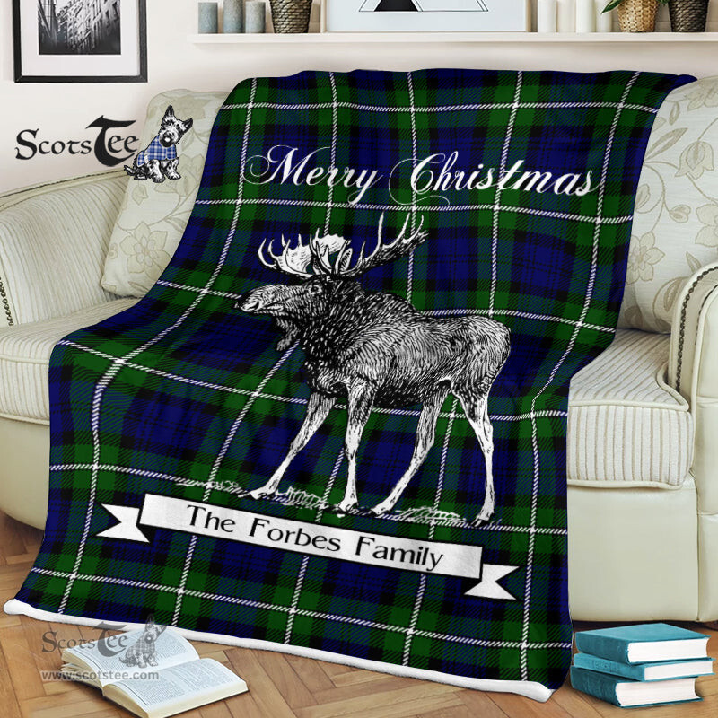 Scotstee Shop - Scotstee Shop Tartan Plaid Fleece Blankets With Moose Clan Forbes Tartan Plaid Christmas Blanket