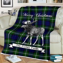 Scotstee Shop - Scotstee Shop Tartan Plaid Fleece Blankets With Moose Clan Forbes Tartan Plaid Christmas Blanket