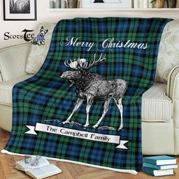 Scotstee Shop - Scotstee Shop Tartan Plaid Fleece Blankets With Moose Clan Campbell Ancient Tartan Plaid Christmas Blanket