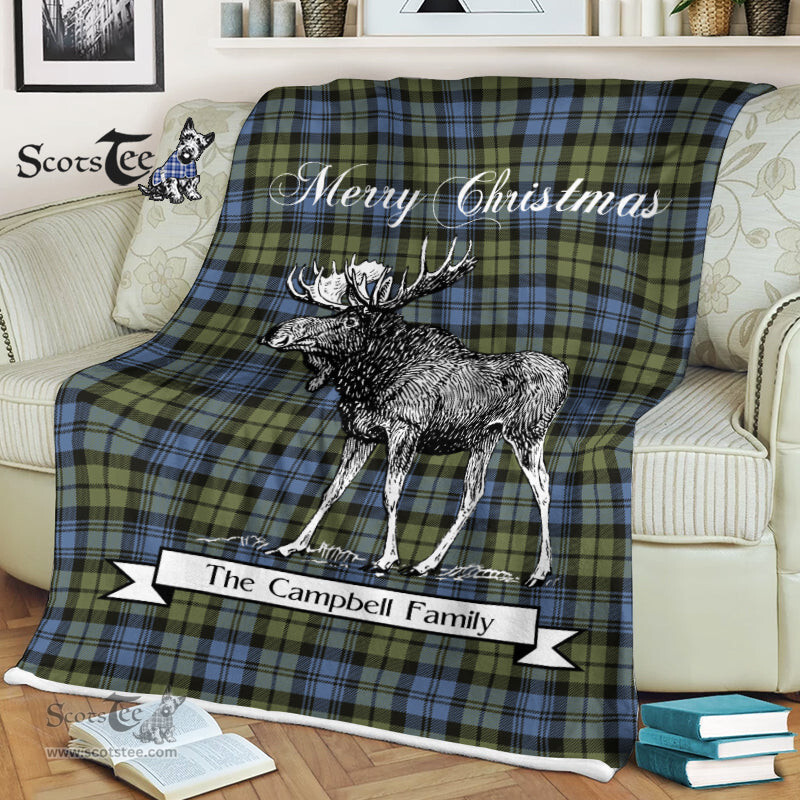 Scotstee Shop - Scotstee Shop Tartan Plaid Fleece Blankets With Moose Clan Campbell Faded Tartan Plaid Christmas Blanket