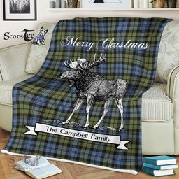 Scotstee Shop - Scotstee Shop Tartan Plaid Fleece Blankets With Moose Clan Campbell Faded Tartan Plaid Christmas Blanket