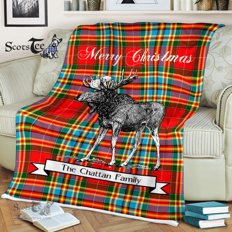 Scotstee Shop - Scotstee Shop Tartan Plaid Fleece Blankets With Moose Clan Chattan Modern Tartan Plaid Christmas Blanket