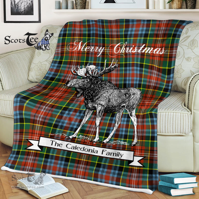 Scotstee Shop - Scotstee Shop Tartan Plaid Fleece Blankets With Moose Clan Caledonia Tartan Plaid Christmas Blanket