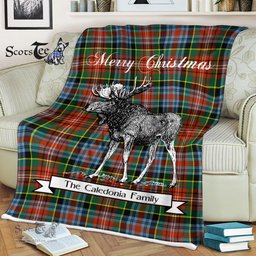 Scotstee Shop - Scotstee Shop Tartan Plaid Fleece Blankets With Moose Clan Caledonia Tartan Plaid Christmas Blanket