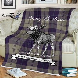 Scotstee Shop - Scotstee Shop Tartan Plaid Fleece Blankets With Moose Clan Cunningham Dress Blue Dancers Tartan Plaid Christmas Blanket