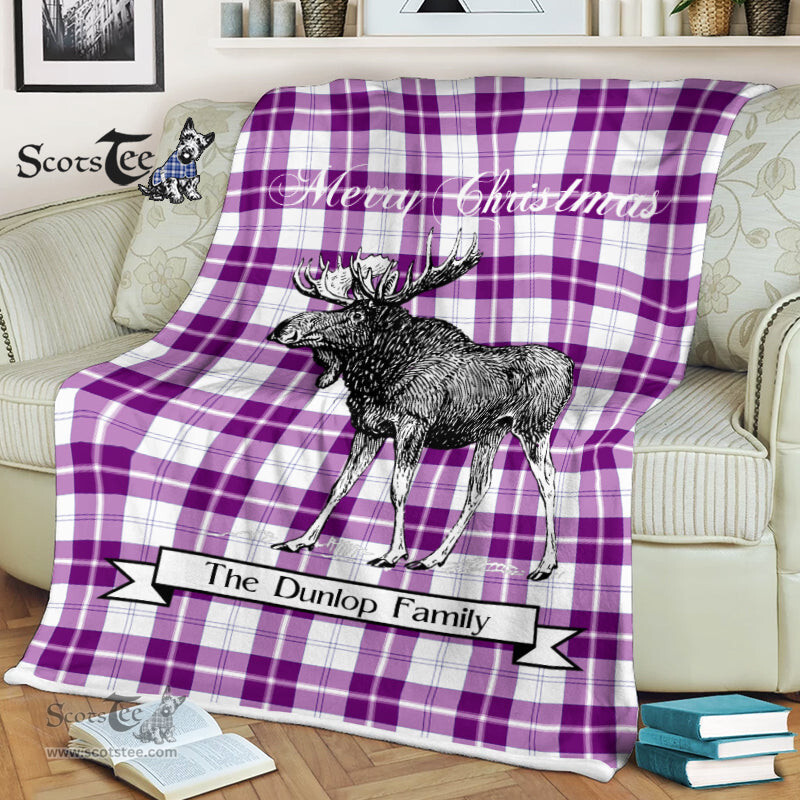 Scotstee Shop - Scotstee Shop Tartan Plaid Fleece Blankets With Moose Clan Dunlop Dress Tartan Plaid Christmas Blanket