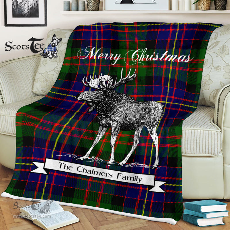Scotstee Shop - Scotstee Shop Tartan Plaid Fleece Blankets With Moose Clan Chalmers Tartan Plaid Christmas Blanket