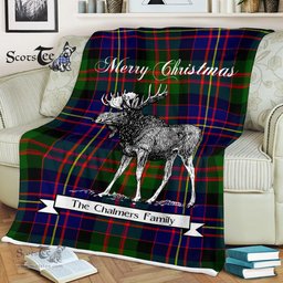 Scotstee Shop - Scotstee Shop Tartan Plaid Fleece Blankets With Moose Clan Chalmers Tartan Plaid Christmas Blanket