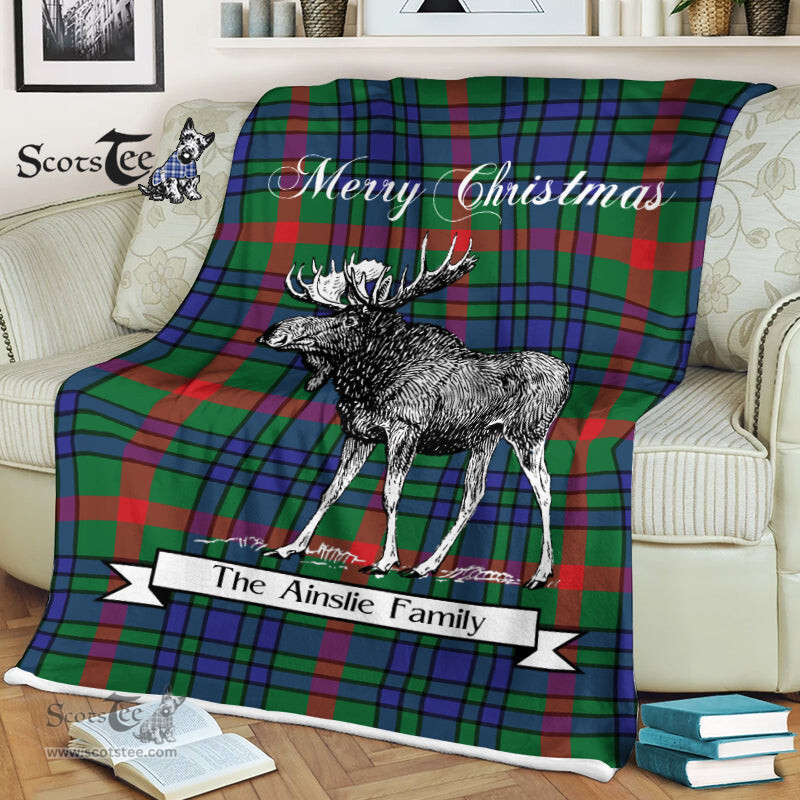 Scotstee Shop - Scotstee Shop Tartan Plaid Fleece Blankets With Moose Clan Aiton Tartan Plaid Christmas Blanket