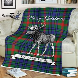 Scotstee Shop - Scotstee Shop Tartan Plaid Fleece Blankets With Moose Clan Aiton Tartan Plaid Christmas Blanket