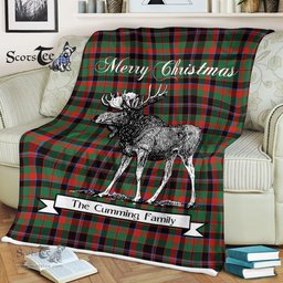 Scotstee Shop - Scotstee Shop Tartan Plaid Fleece Blankets With Moose Clan Cumming Hunting Ancient Tartan Plaid Christmas Blanket