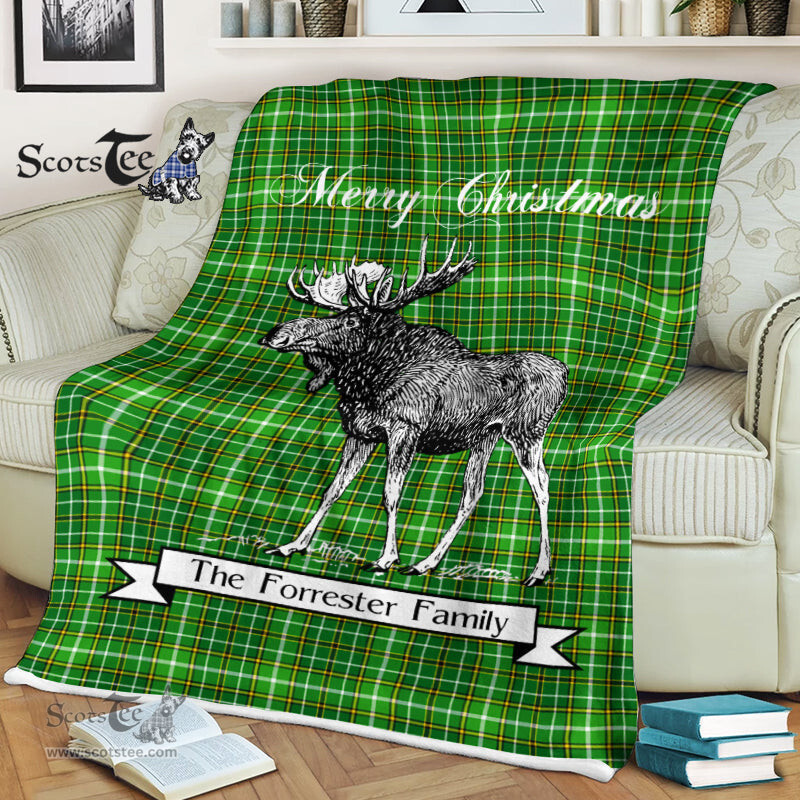 Scotstee Shop - Scotstee Shop Tartan Plaid Fleece Blankets With Moose Clan Forrester Hunting Tartan Plaid Christmas Blanket