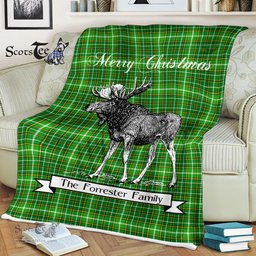 Scotstee Shop - Scotstee Shop Tartan Plaid Fleece Blankets With Moose Clan Forrester Hunting Tartan Plaid Christmas Blanket