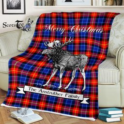 Scotstee Shop - Scotstee Shop Tartan Plaid Fleece Blankets With Moose Clan Anstruther Tartan Plaid Christmas Blanket