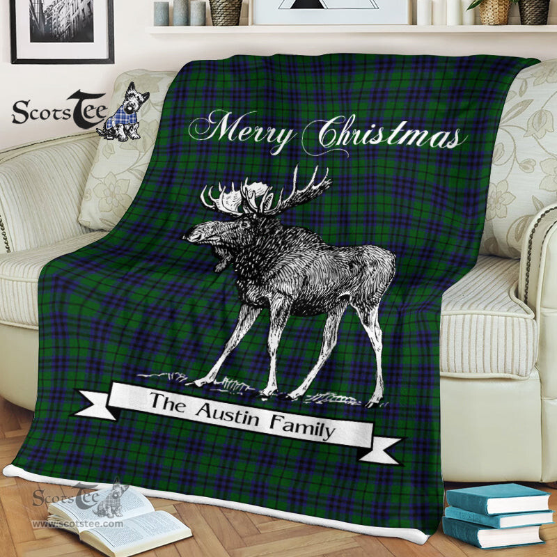 Scotstee Shop - Scotstee Shop Tartan Plaid Fleece Blankets With Moose Clan Austin Tartan Plaid Christmas Blanket