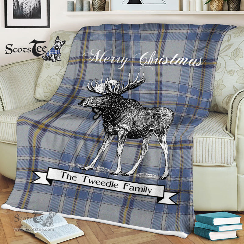 Scotstee Shop - Scotstee Shop Tartan Plaid Fleece Blankets With Moose Clan Tweedie Tartan Plaid Christmas Blanket