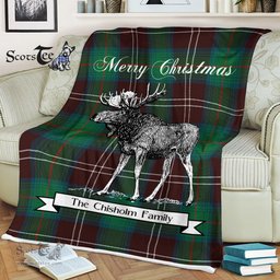 Scotstee Shop - Scotstee Shop Tartan Plaid Fleece Blankets With Moose Clan Chisholm Hunting Ancient Tartan Plaid Christmas Blanket