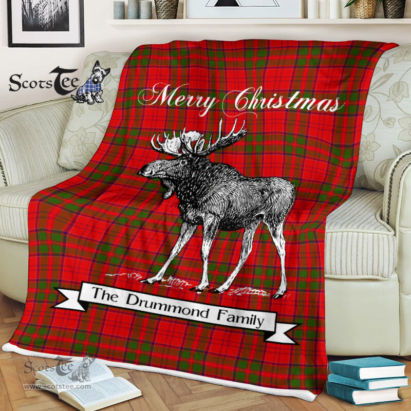 Scotstee Shop - Scotstee Shop Tartan Plaid Fleece Blankets With Moose Clan Drummond Tartan Plaid Christmas Blanket