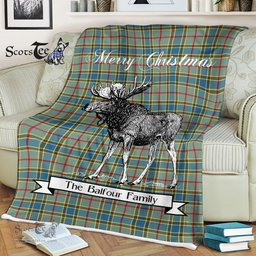 Scotstee Shop - Scotstee Shop Tartan Plaid Fleece Blankets With Moose Clan Balfour Tartan Plaid Christmas Blanket