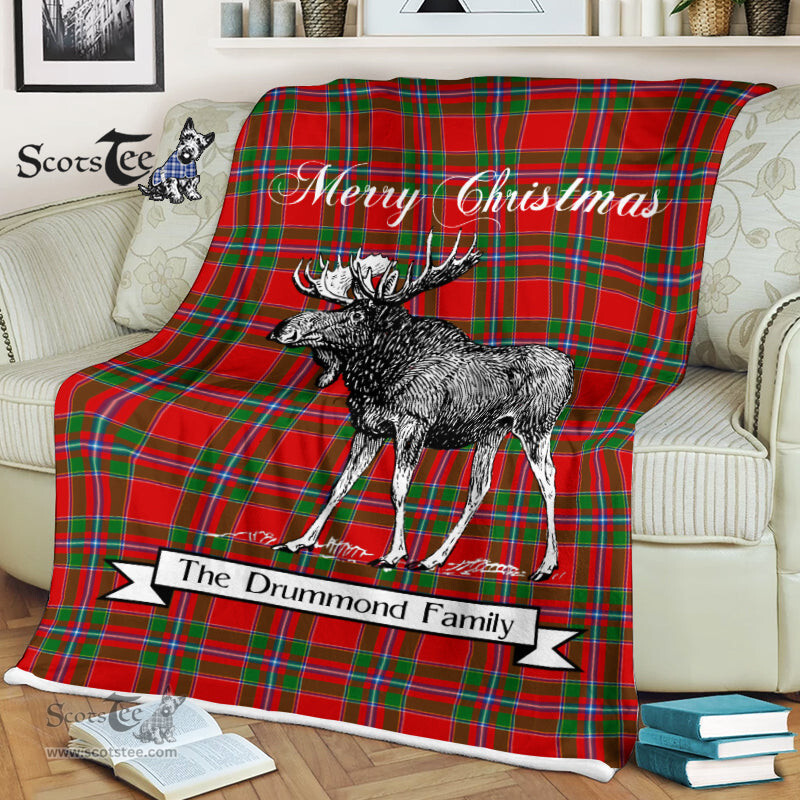 Scotstee Shop - Scotstee Shop Tartan Plaid Fleece Blankets With Moose Clan Drummond Of Perth Tartan Plaid Christmas Blanket