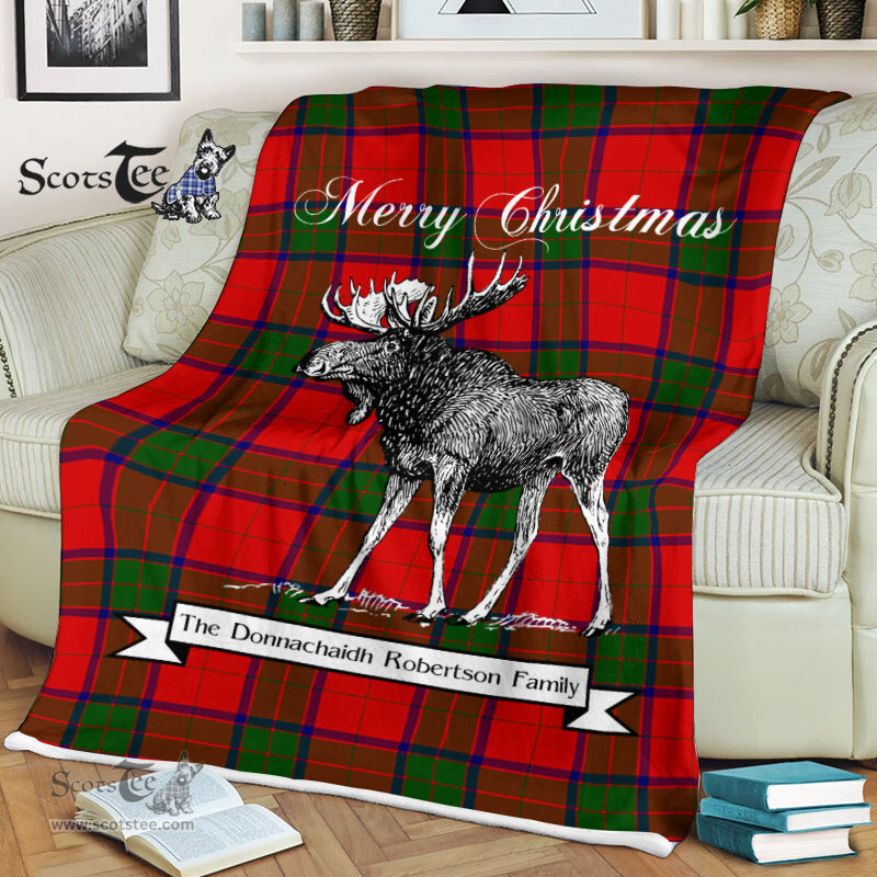 Scotstee Shop - Scotstee Shop Tartan Plaid Fleece Blankets With Moose Clan Donnachaidh Robertson Tartan Plaid Christmas Blanket