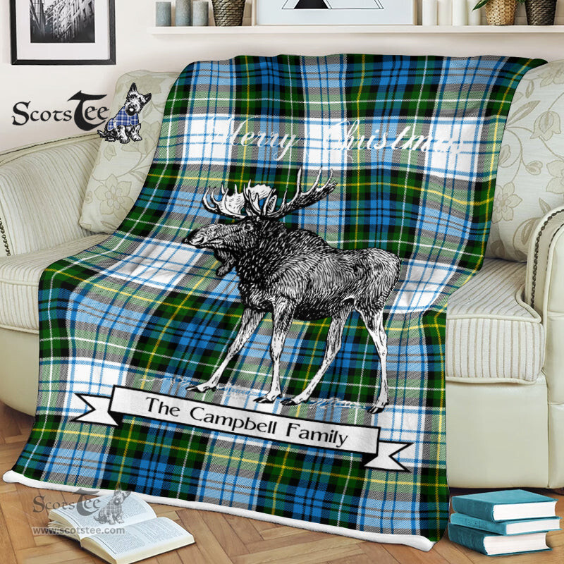 Scotstee Shop - Scotstee Shop Tartan Plaid Fleece Blankets With Moose Clan Campbell Dress Tartan Plaid Christmas Blanket