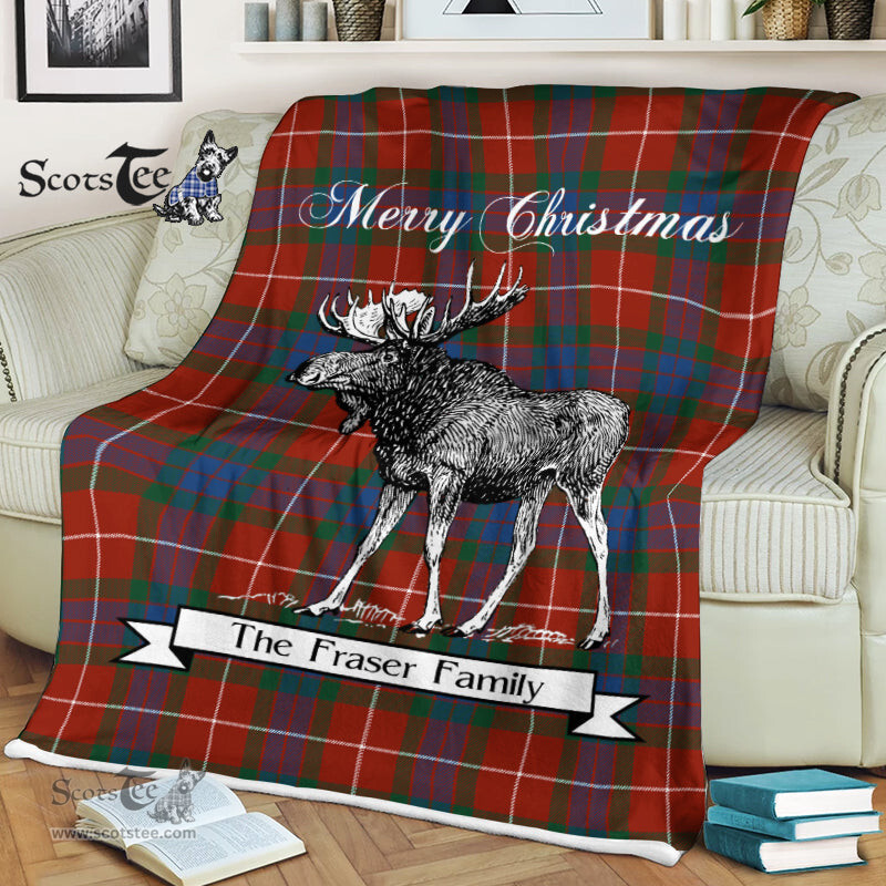Scotstee Shop - Scotstee Shop Tartan Plaid Fleece Blankets With Moose Clan Fraser Ancient Tartan Plaid Christmas Blanket