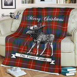 Scotstee Shop - Scotstee Shop Tartan Plaid Fleece Blankets With Moose Clan Fraser Ancient Tartan Plaid Christmas Blanket
