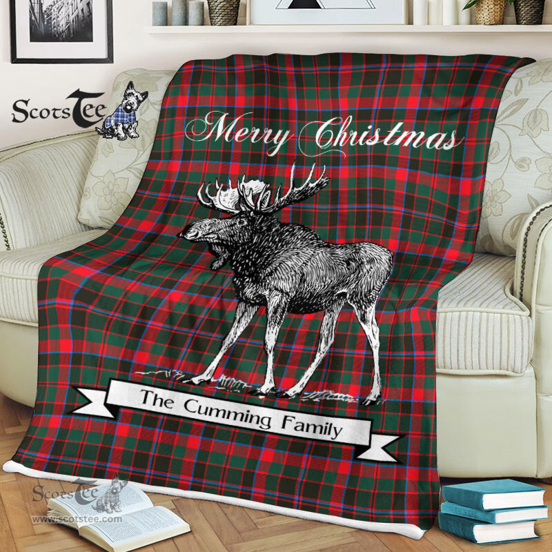 Scotstee Shop - Scotstee Shop Tartan Plaid Fleece Blankets With Moose Clan Cumming Hunting Modern Tartan Plaid Christmas Blanket