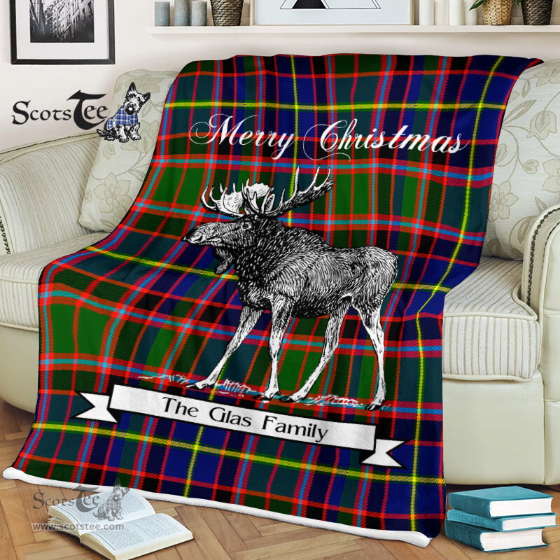 Scotstee Shop - Scotstee Shop Tartan Plaid Fleece Blankets With Moose Clan Glas Tartan Plaid Christmas Blanket