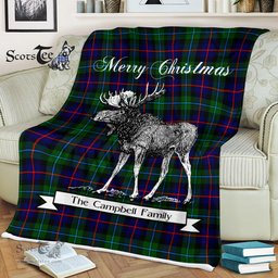 Scotstee Shop - Scotstee Shop Tartan Plaid Fleece Blankets With Moose Clan Campbell Of Cawdor Modern Tartan Plaid Christmas Blanket