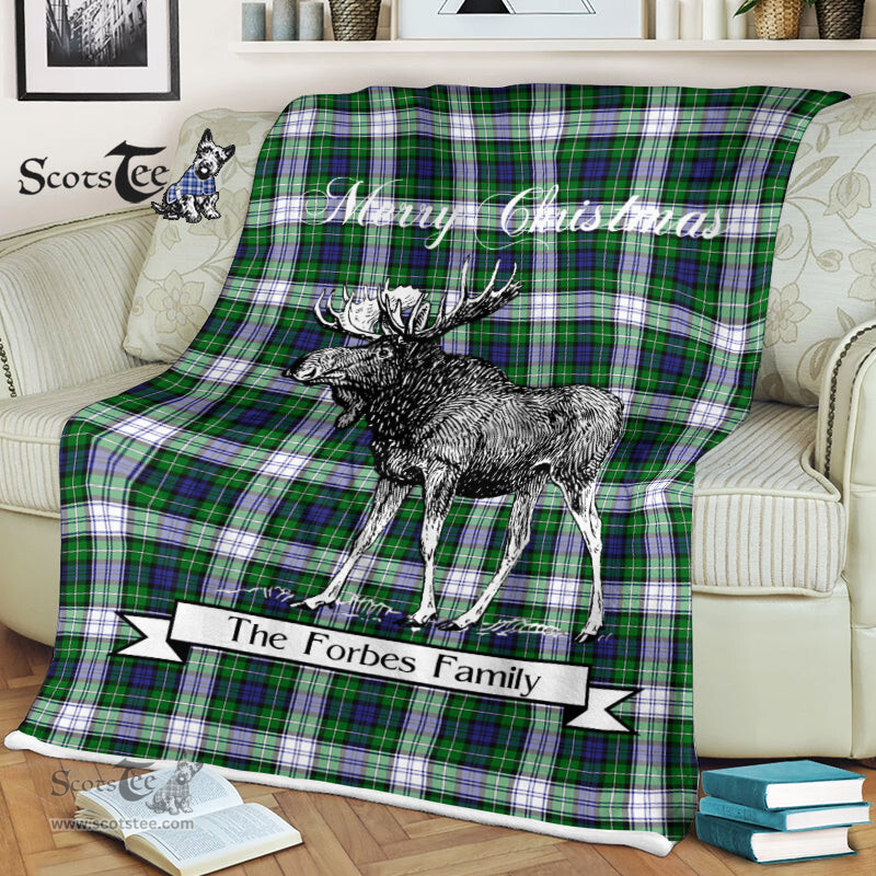 Scotstee Shop - Scotstee Shop Tartan Plaid Fleece Blankets With Moose Clan Forbes Dress Tartan Plaid Christmas Blanket