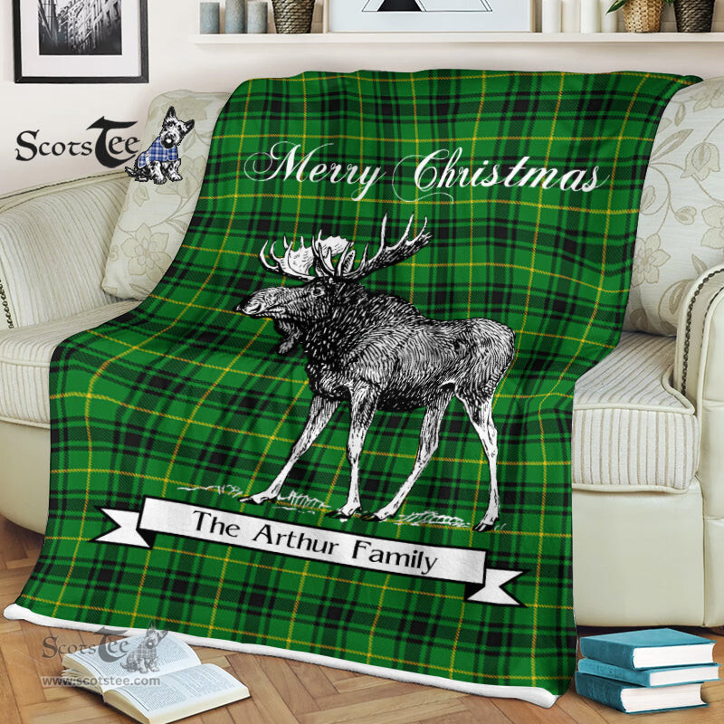 Scotstee Shop - Scotstee Shop Tartan Plaid Fleece Blankets With Moose Clan Arthur Tartan Plaid Christmas Blanket