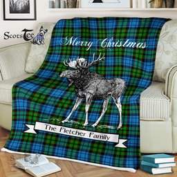 Scotstee Shop - Scotstee Shop Tartan Plaid Fleece Blankets With Moose Clan Fletcher Ancient Tartan Plaid Christmas Blanket