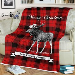 Scotstee Shop - Scotstee Shop Tartan Plaid Fleece Blankets With Moose Clan Ewing Tartan Plaid Christmas Blanket